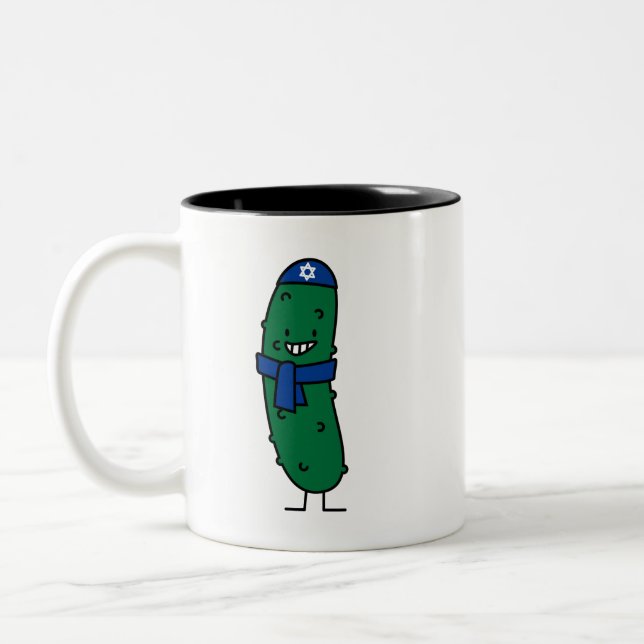 Happy Hanukkah Jewish Pickle Pickles Two-Tone Coffee Mug (Left)