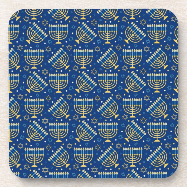 Happy Hanukkah Jewish Star Menorah Blue Chanukah Coaster (Front)