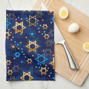 Happy Hanukkah Jewish Star Menorah Blue Kitchen To Tea Towel