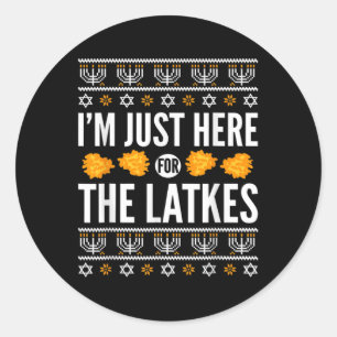 Happy Hanukkah Just Here For Latkes Hebrew Jewish  Classic Round Sticker