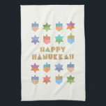 Happy Hanukkah Kitchen Towels<br><div class="desc">A fun and festive Hanukkah design with colourful dreidels and stars. A  modern ,  non-traditional ,  design and pattern with stylised dreidels and Star of David geometric shapes.</div>