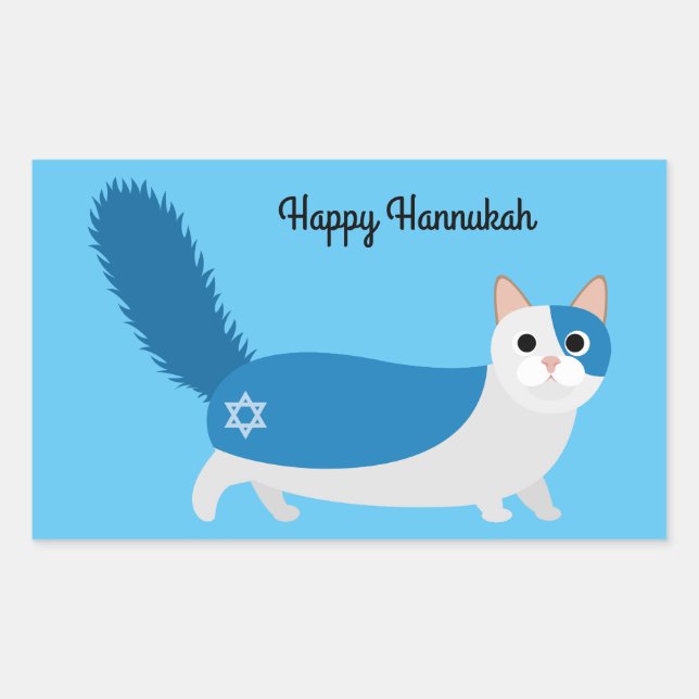Happy Hanukkah Kitty Cat Rectangular Sticker (Front)