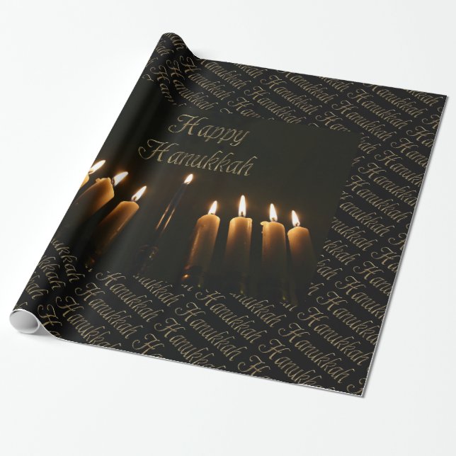 Happy Hanukkah Lamp Menorah Lights Candle Chanukah Wrapping Paper (Unrolled)