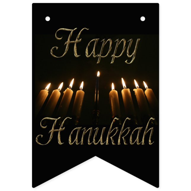 Happy Hanukkah Lamp Menorah Lights Candles Party Bunting (First Flag)