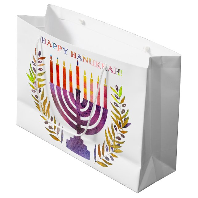 Happy Hanukkah Large Gift Bag (Front Angled)
