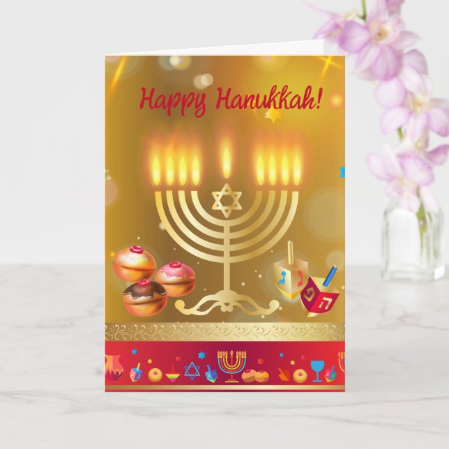 Happy Hanukkah Lights Jewish Holiday Gold Card (Orchid)