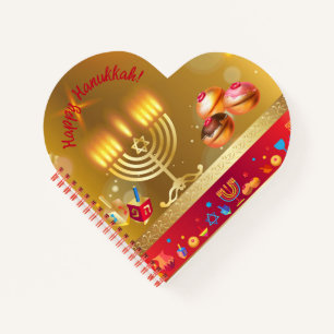 Happy Hanukkah Lights Jewish Holiday Gold Hebrew Notebook