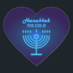 Happy Hanukkah Lights Jewish Holiday Navy Hebrew Heart Sticker<br><div class="desc">Happy Hanukkah Beautiful Jewish Holiday Design with Hebrew lettering. Jewish Holiday Hanukkah background with traditional Chanukah symbols - Gold Menorah, Hanukkiah Candelabrum and Candles, wooden dreidels (spinning top), doughnuts, star of David and glowing lights wallpaper pattern. Hanukkah Festival Decoration. Jerusalem, Israel. Crafts & Party Supplies > Gift Wrapping Supplies >...</div>