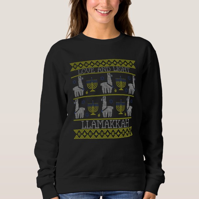Happy Hanukkah Llamakkah Llama Love Light Menorah  Sweatshirt (Front)