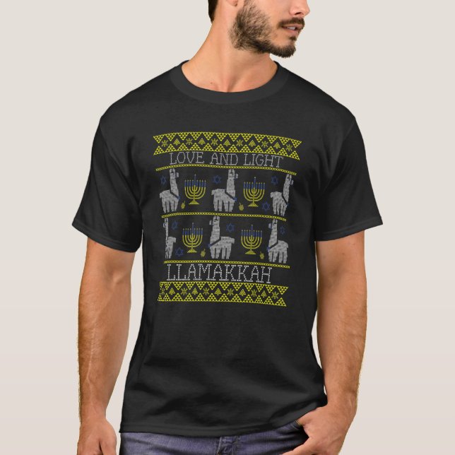 Happy Hanukkah Llamakkah Llama Love Light Menorah  T-Shirt (Front)