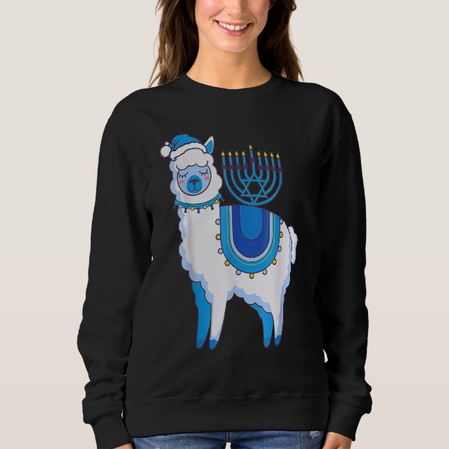 Happy Hanukkah Llamakkah Llama Menorah Alpaca Jewi Sweatshirt (Front)