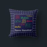 HAPPY HANUKKAH Love Joy Peace BLUE<br><div class="desc">Colourful festive pillow with faux silver Star of David in subtle background pattern. LOVE JOY PEACE including Hebrew translations are colour-coded in red,  yellow and green. Text is customisable in case you wish to change anything. HAPPY HANUKKAH is also customisable. Part of the HANUKKAH Collection.</div>