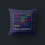 HAPPY HANUKKAH Love Joy Peace BLUE Cushion<br><div class="desc">Colourful festive pillow with faux silver Star of David in subtle background pattern. LOVE JOY PEACE including Hebrew translations are colour-coded in red,  yellow and green. Text is customisable in case you wish to change anything. HAPPY HANUKKAH is also customisable. Part of the HANUKKAH Collection.</div>