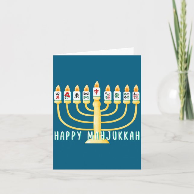 Happy Hanukkah Mahjong Menorah Mahjukkah Chanukkah Card (Front)