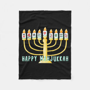 Happy Hanukkah Mahjong Menorah Mahjukkah Chanukkah Fleece Blanket