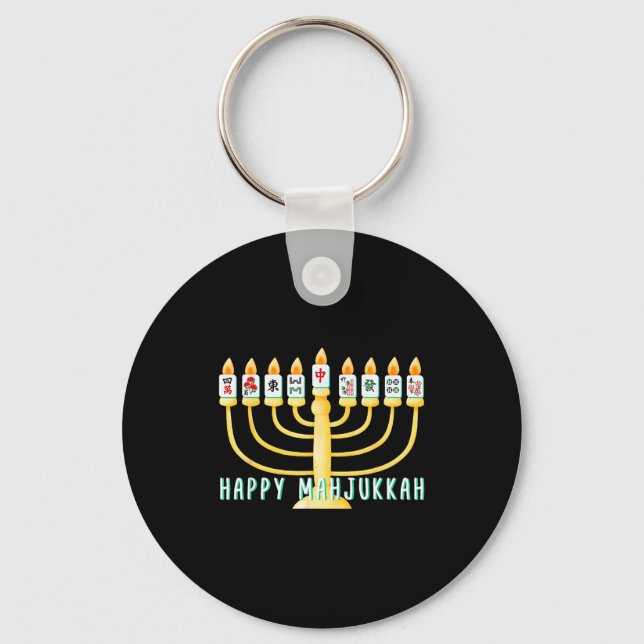 Happy Hanukkah Mahjong Menorah Mahjukkah Chanukkah Key Ring (Front)