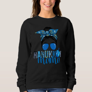 Happy Hanukkah Mama Messy Bun Jewish Christmas Paj Sweatshirt