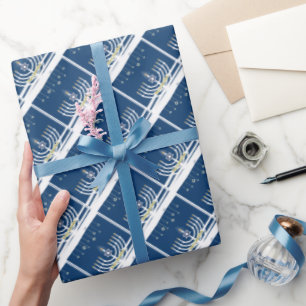 Happy Hanukkah Manora and Star of David Wrapping Paper