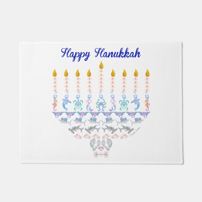 Happy Hanukkah Marine Menorah Doormat (Front)