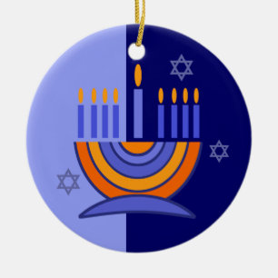Happy Hanukkah! Menorah and Dreidels Design Ceramic Tree Decoration