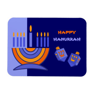 Happy Hanukkah. Menorah and Dreidels Gift Magnet