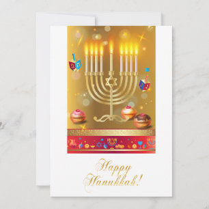 Happy Hanukkah Menorah and dreidels Jewish Holiday Card