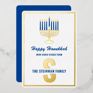 Happy Hanukkah Menorah Candle Family Name Monogram