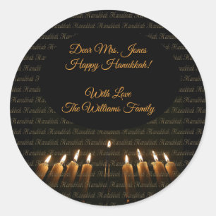 Happy Hanukkah Menorah Candles Elegant Classic Round Sticker