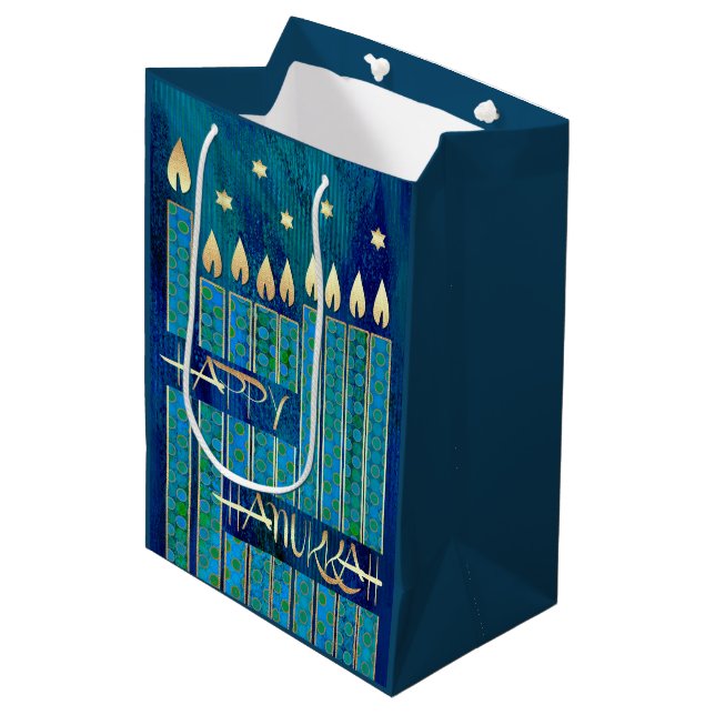 Happy Hanukkah. Menorah Candles  Medium Gift Bag (Front Angled)