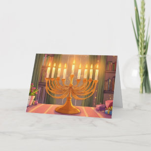 Happy Hanukkah Menorah Candles Oil Painting Holiday Card