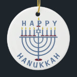 Happy Hanukkah Menorah Ceramic Tree Decoration<br><div class="desc">These pretty double-sided ornaments have a menorah and the words "Happy Hanukkah." See the matching party invitations here: https://www.zazzle.com/hanukkah_party_funny_whole_latke_fun_invitation-256781977102628379</div>