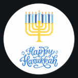 Happy Hanukkah Menorah Classic Round Sticker<br><div class="desc">Happy Hanukkah Menorah Classic Round Sticker. Choose the size of the sticker from the options menu.</div>
