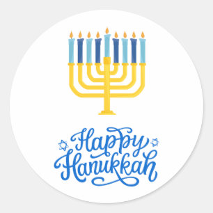 Happy Hanukkah Menorah Classic Round Sticker