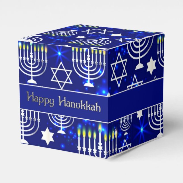 Happy Hanukkah Menorah Cube Favour Box (Front Side)