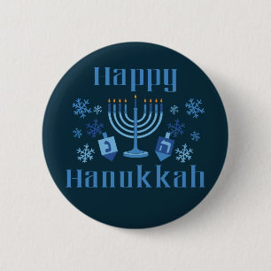 Happy Hanukkah Menorah Dreidel Festive Jewish 6 Cm Round Badge
