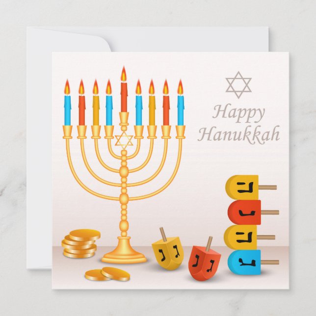 Happy Hanukkah Menorah Dreidel Gold Coins (Front)