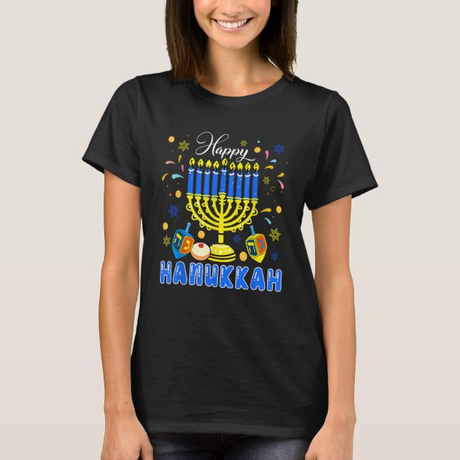 Happy Hanukkah Menorah Dreidel Proud Jewish Family T-Shirt (Front)