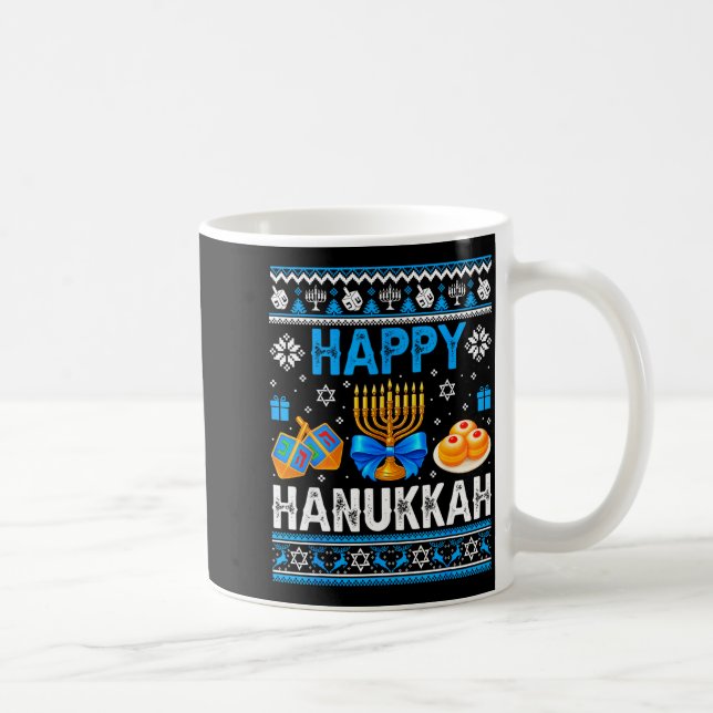 Happy Hanukkah Menorah Dreidel Ugly Chanukah Pajam Coffee Mug (Right)