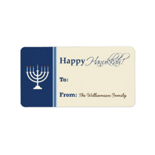 Happy Hanukkah Menorah Gift Tag (dark blue)