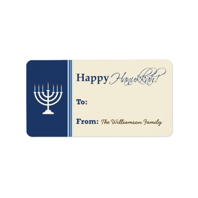 Happy Hanukkah Menorah Gift Tag (dark blue) (Front)