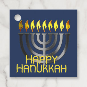 Happy Hanukkah Menorah Grey Favour Tags