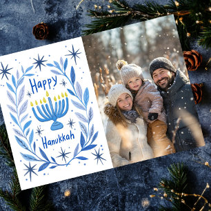 Happy Hanukkah Menorah Hand Drawn CUSTOM PHOTO  Holiday Card
