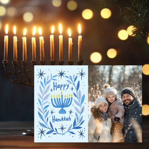 Happy Hanukkah Menorah Hand Drawn CUSTOM PHOTO  Holiday Card