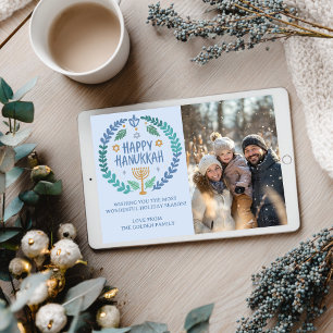 Happy Hanukkah Menorah Hand Drawn CUSTOM PHOTO  Holiday Card