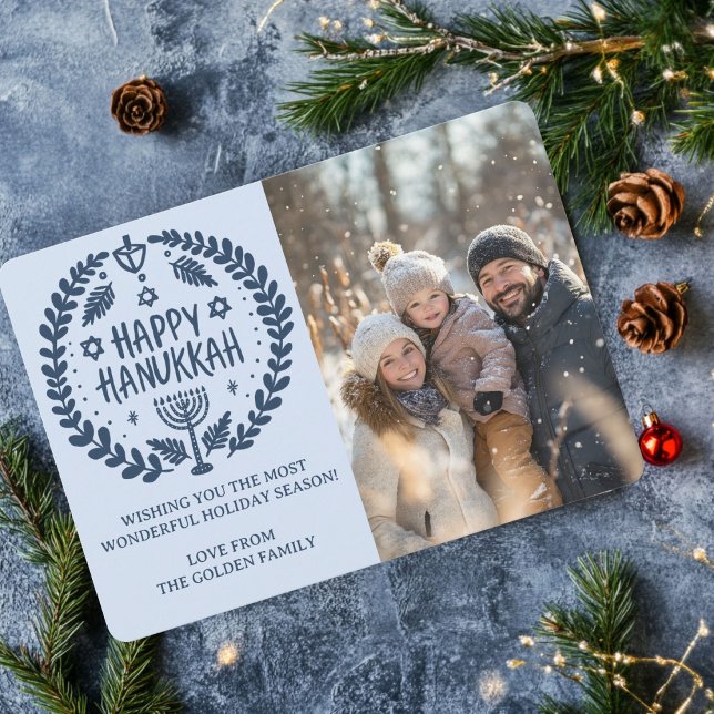Happy Hanukkah Menorah Hand Drawn CUSTOM PHOTO  Holiday Card (Happy Hanukkah Menorah Hand Drawn Modern CUSTOM PHOTO Holiday Card
)