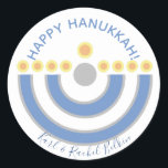 Happy Hanukkah Menorah Holiday Sticker<br><div class="desc">Modern Menorah with Happy Hanukkah message.
Option to personalise holiday message.</div>
