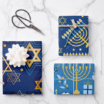 Happy Hanukkah Menorah Jewish Star Candles Wrapping Paper Sheet<br><div class="desc">Happy Hanukkah,  Menorah,  Jewish Star,  blue and yellow wrapping paper.</div>
