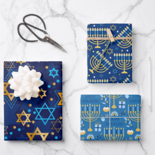 Happy Hanukkah Menorah Jewish Star Candles Wrapping Paper Sheet