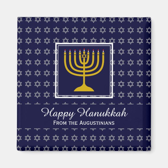 HAPPY HANUKKAH Menorah Personalised Blue Fridge Magnet (Front)