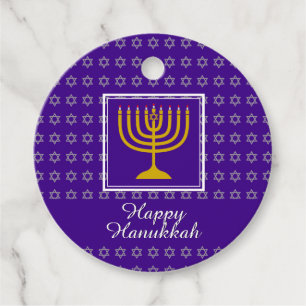 HAPPY HANUKKAH Menorah Personalised Purple Favour Tags